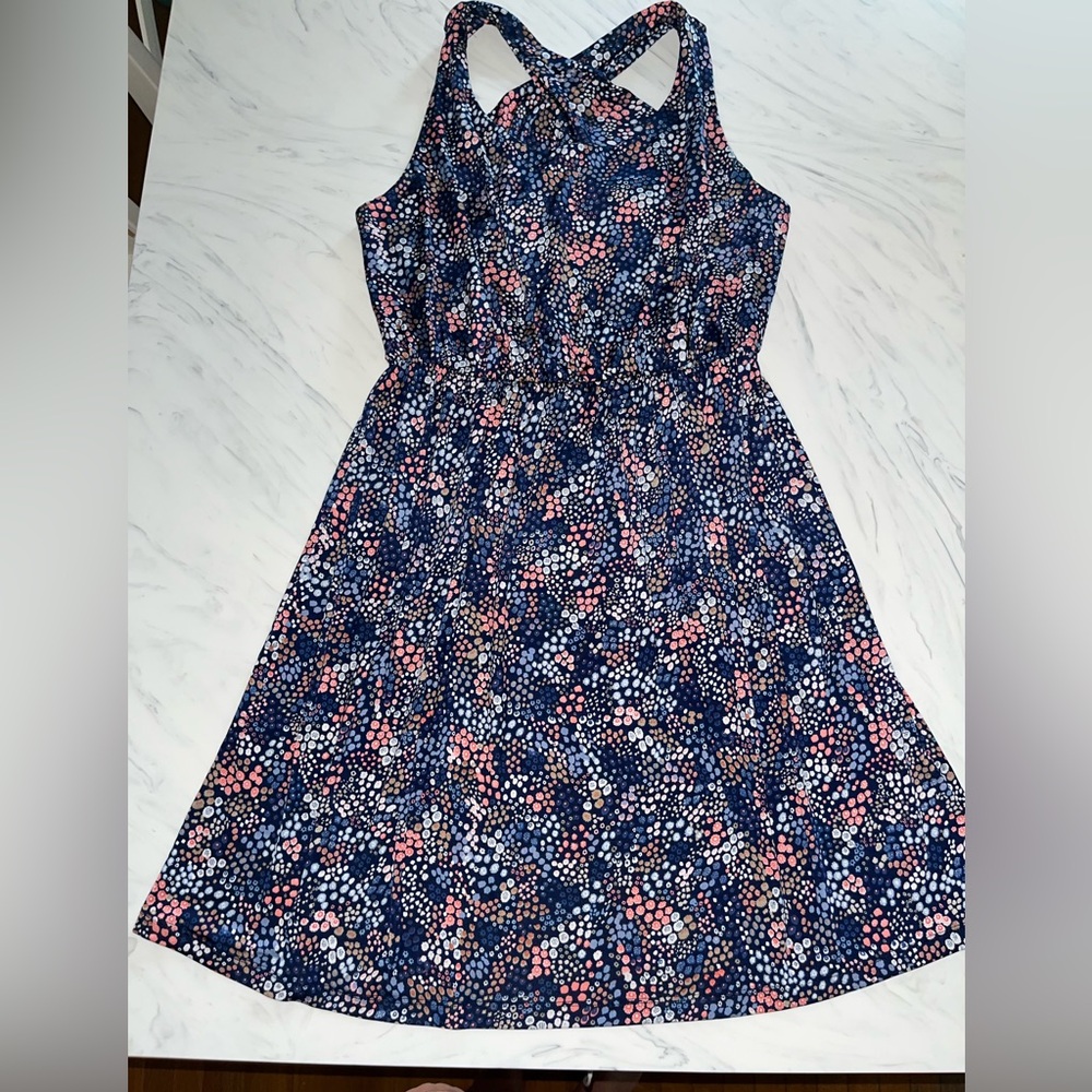 Kaileigh stretch navy blue floral dress m tank criss cross straps